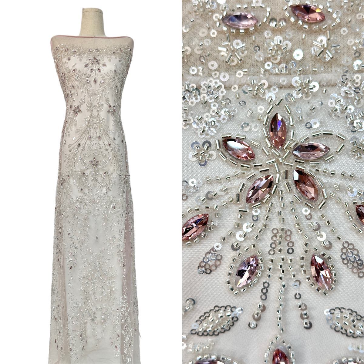 Beaded Tulle Fabric - 5 Yards - Embellished Fabric for Prom Dresses | HN775