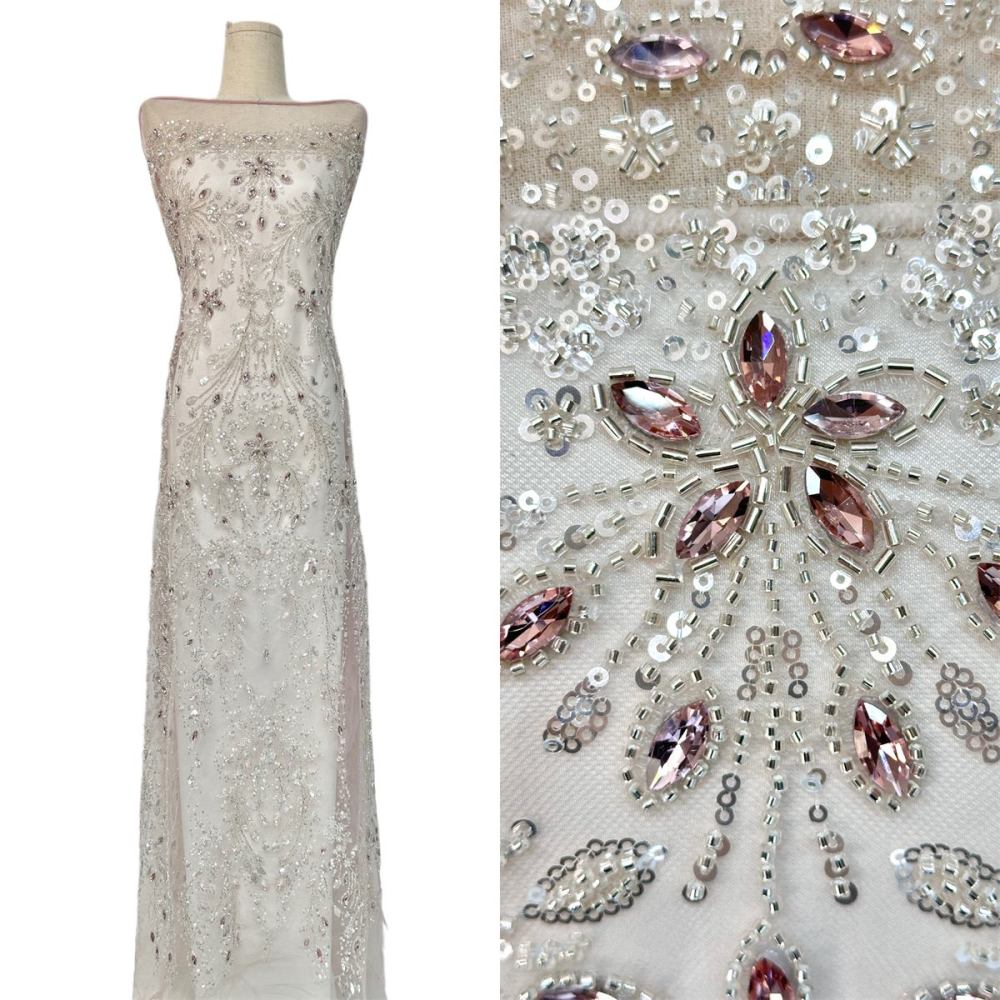 Beaded Tulle Fabric - 5 Yards - Embellished Fabric for Prom Dresses | HN775