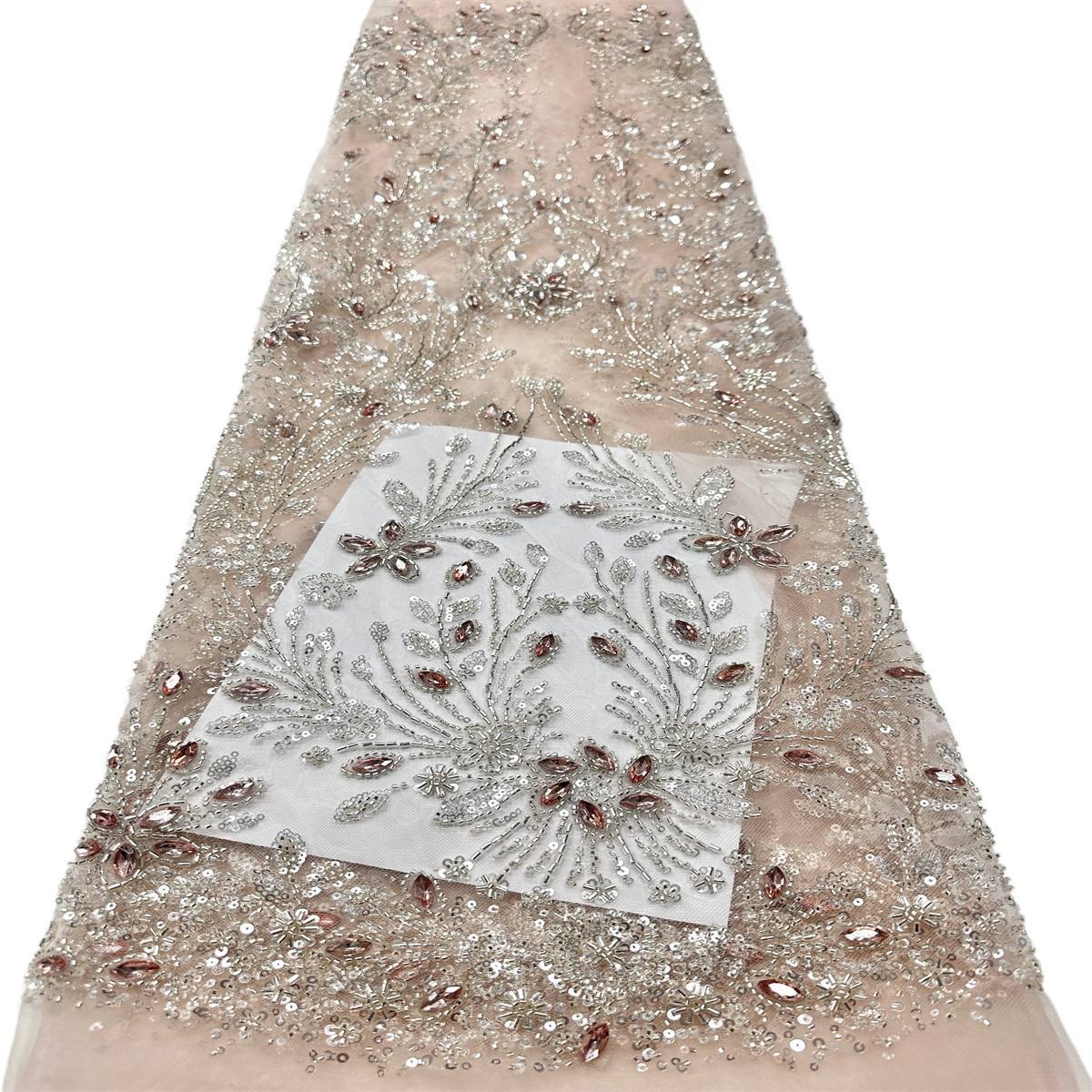 Beaded Tulle Fabric - 5 Yards - Embellished Fabric for Prom Dresses | HN775
