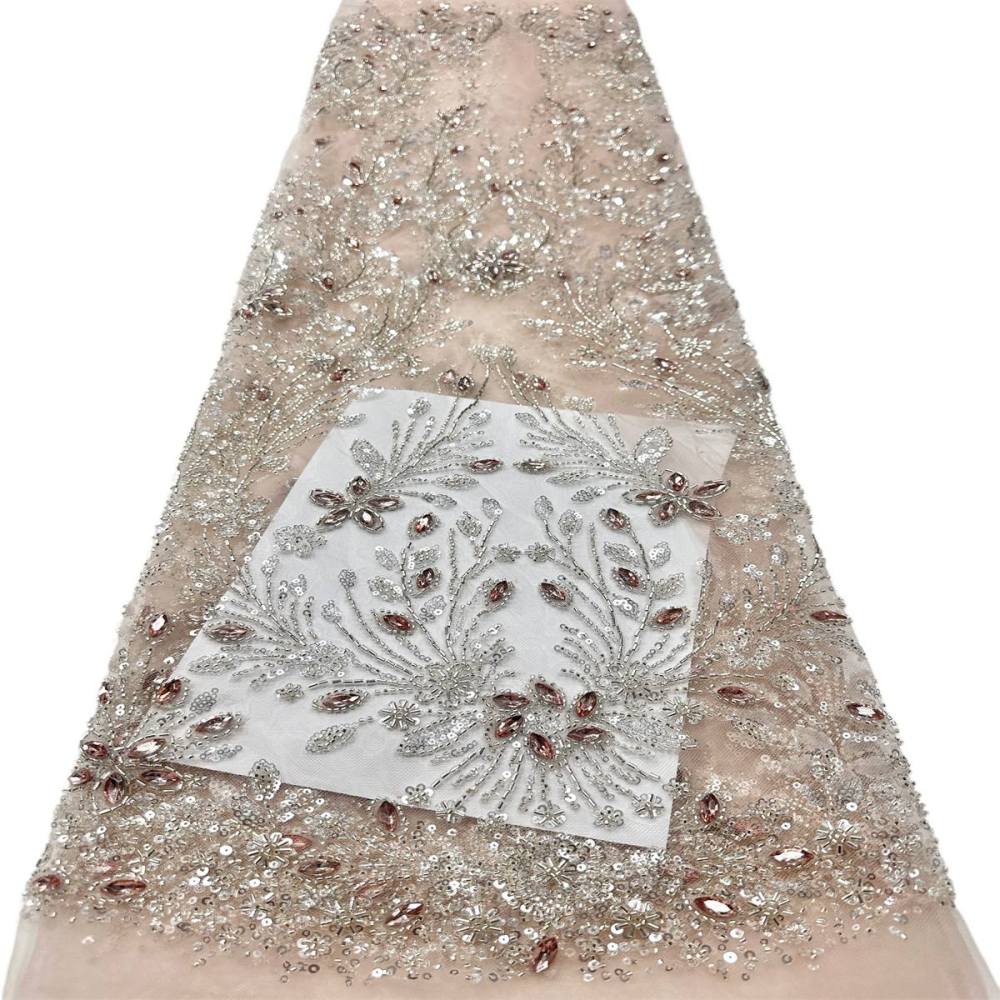Beaded Tulle Fabric - 5 Yards - Embellished Fabric for Prom Dresses | HN775