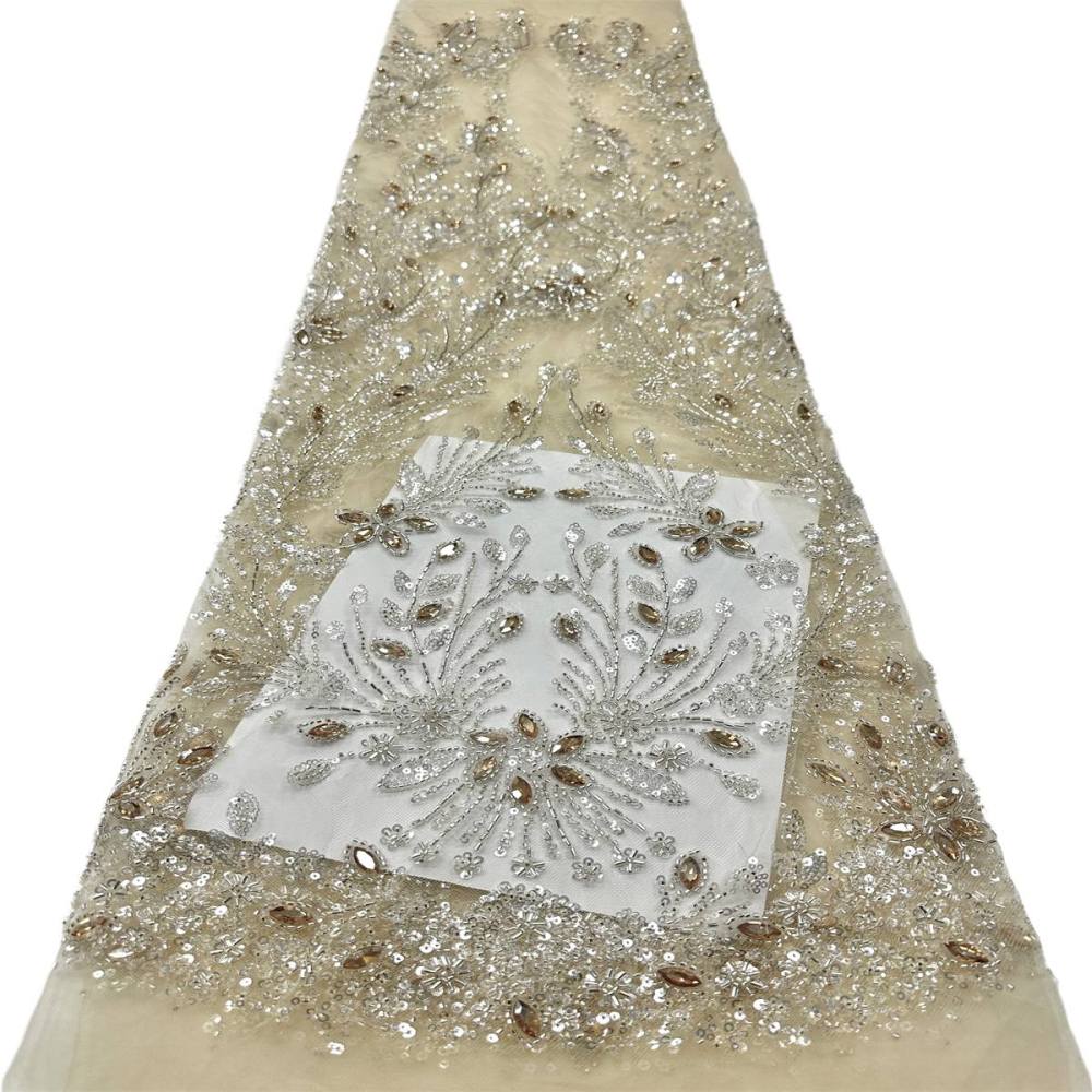 Beaded Tulle Fabric - 5 Yards - Embellished Fabric for Prom Dresses | HN775