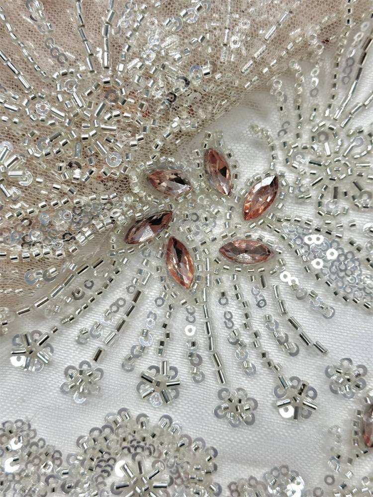 Beaded Tulle Fabric - 5 Yards - Embellished Fabric for Prom Dresses | HN775