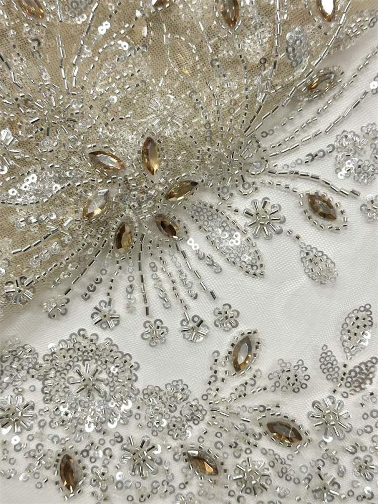 Beaded Tulle Fabric - 5 Yards - Embellished Fabric for Prom Dresses | HN775