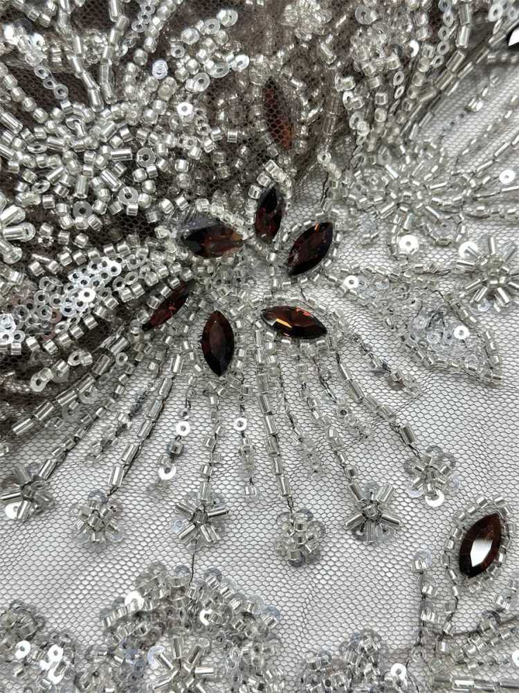 Beaded Tulle Fabric - 5 Yards - Embellished Fabric for Prom Dresses | HN775