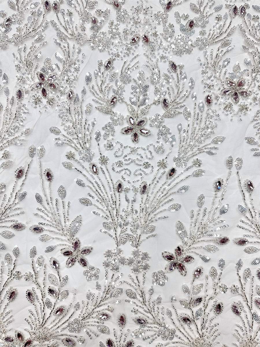 Beaded Tulle Fabric - 5 Yards - Embellished Fabric for Prom Dresses | HN775