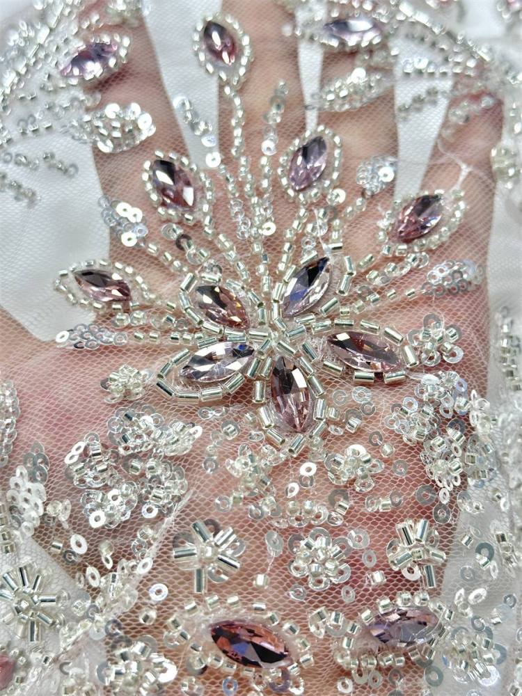 Beaded Tulle Fabric - 5 Yards - Embellished Fabric for Prom Dresses | HN775