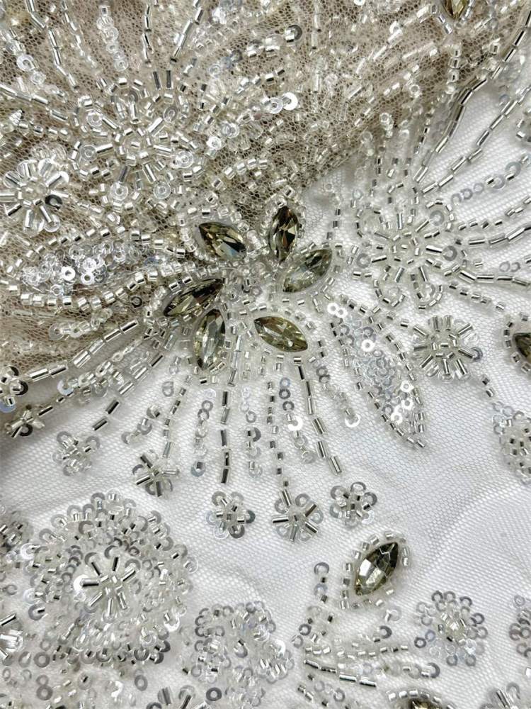 Beaded Tulle Fabric - 5 Yards - Embellished Fabric for Prom Dresses | HN775