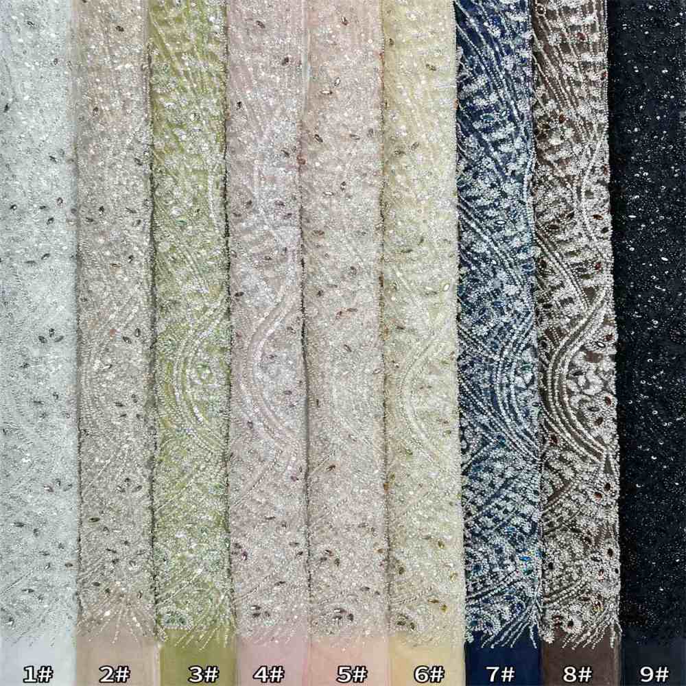 Beaded Tulle Fabric - 5 Yards - Embellished Fabric for Prom Dresses | HN776