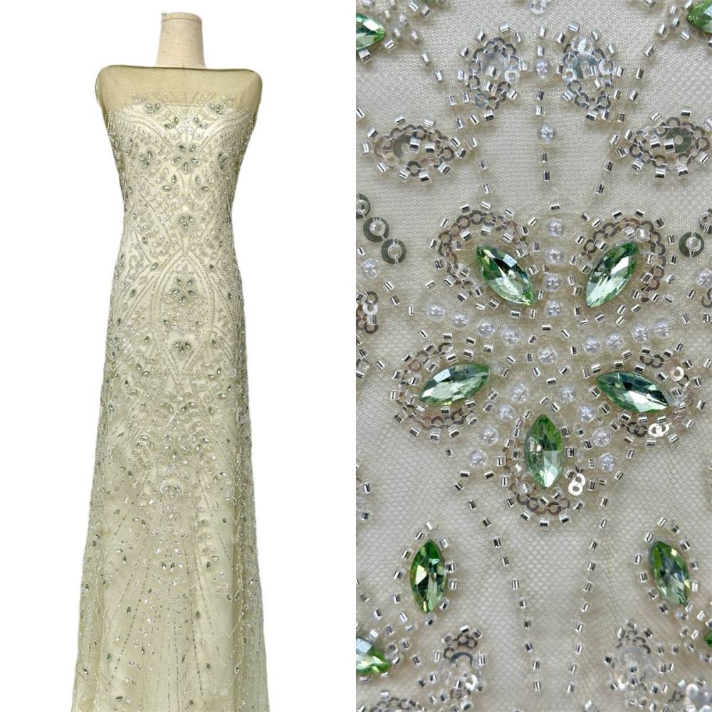 Beaded Tulle Fabric - 5 Yards - Embellished Fabric for Prom Dresses | HN776