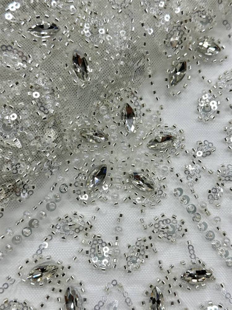 Beaded Tulle Fabric - 5 Yards - Embellished Fabric for Prom Dresses | HN776