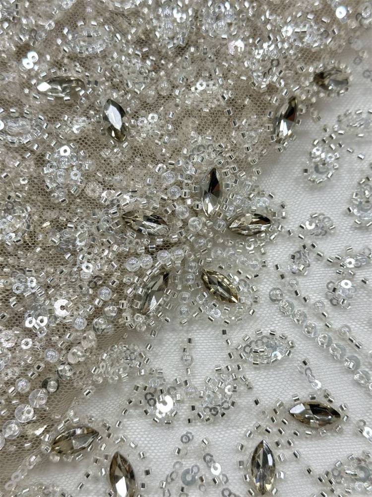 Beaded Tulle Fabric - 5 Yards - Embellished Fabric for Prom Dresses | HN776