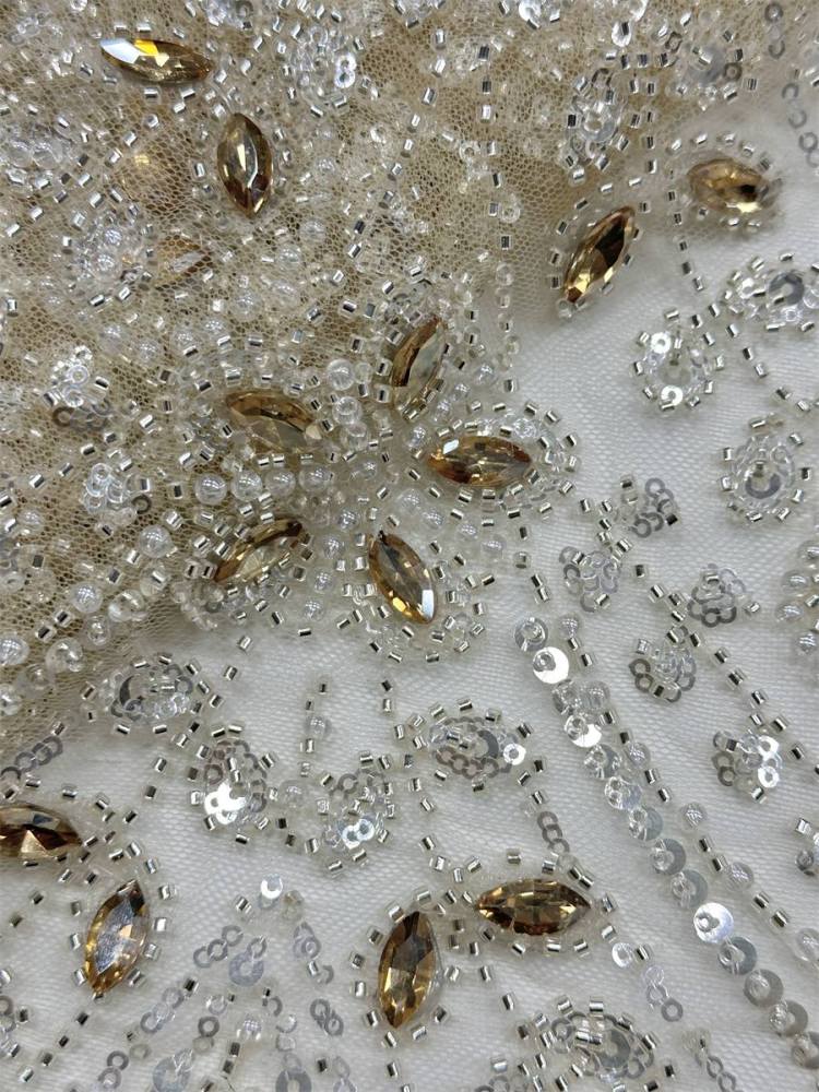 Beaded Tulle Fabric - 5 Yards - Embellished Fabric for Prom Dresses | HN776