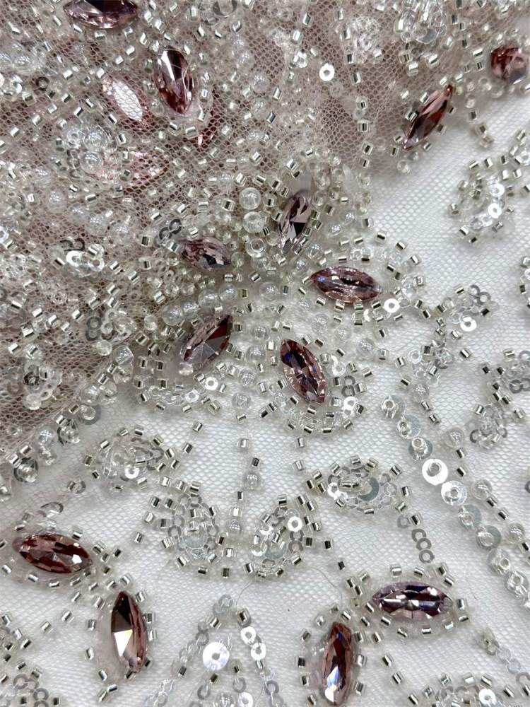 Beaded Tulle Fabric - 5 Yards - Embellished Fabric for Prom Dresses | HN776