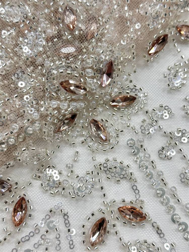 Beaded Tulle Fabric - 5 Yards - Embellished Fabric for Prom Dresses | HN776