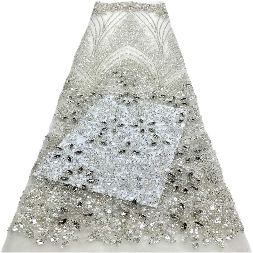 Beaded Tulle Fabric - 5 Yards - Embellished Fabric for Prom Dresses | HN781
