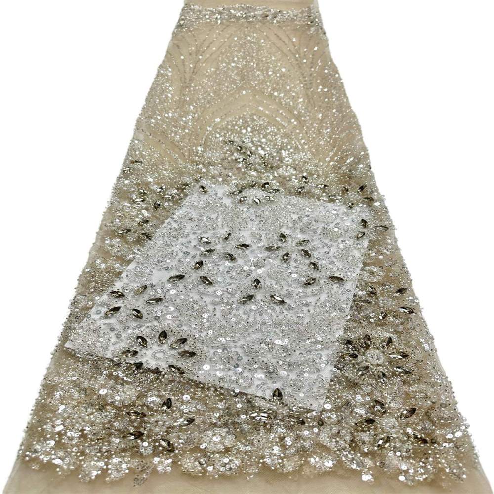 Beaded Tulle Fabric - 5 Yards - Embellished Fabric for Prom Dresses | HN781