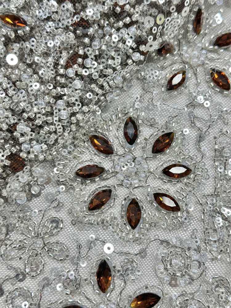 Beaded Tulle Fabric - 5 Yards - Embellished Fabric for Prom Dresses | HN781