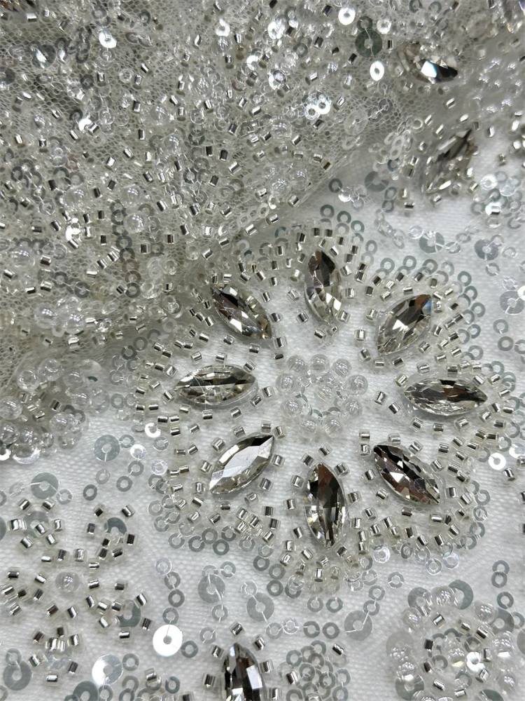 Beaded Tulle Fabric - 5 Yards - Embellished Fabric for Prom Dresses | HN781
