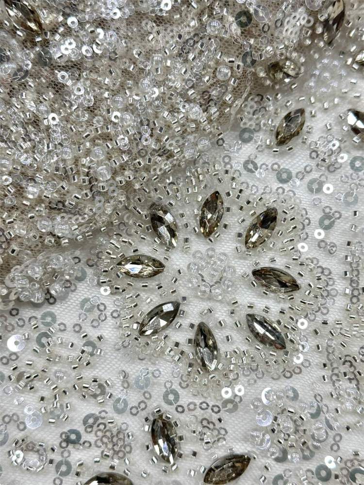 Beaded Tulle Fabric - 5 Yards - Embellished Fabric for Prom Dresses | HN781