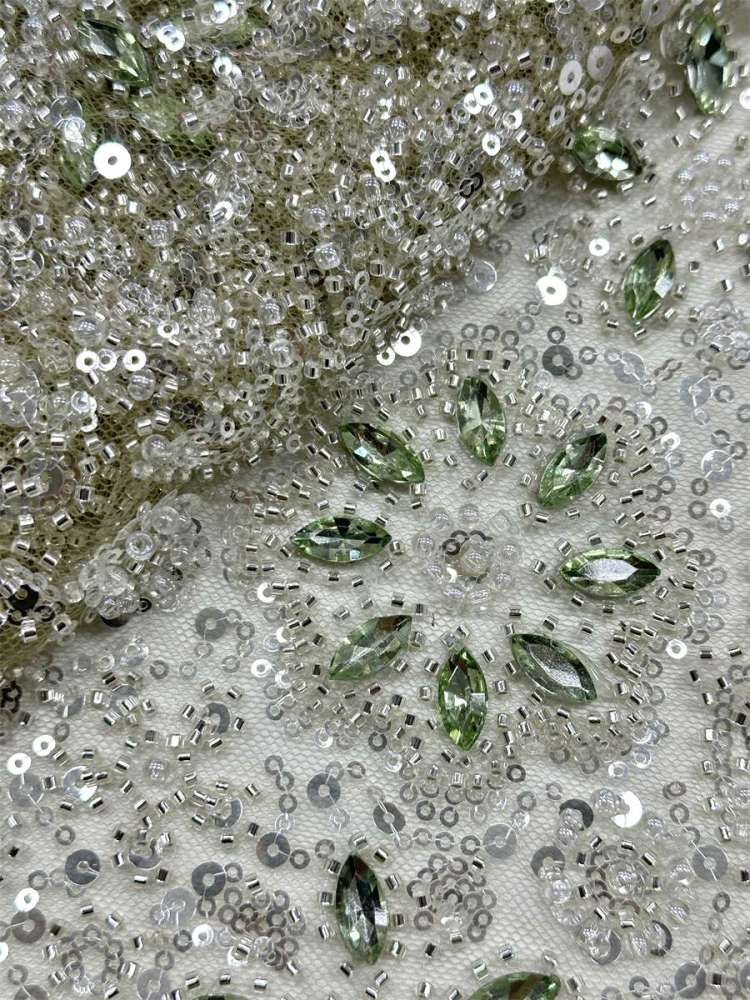Beaded Tulle Fabric - 5 Yards - Embellished Fabric for Prom Dresses | HN781