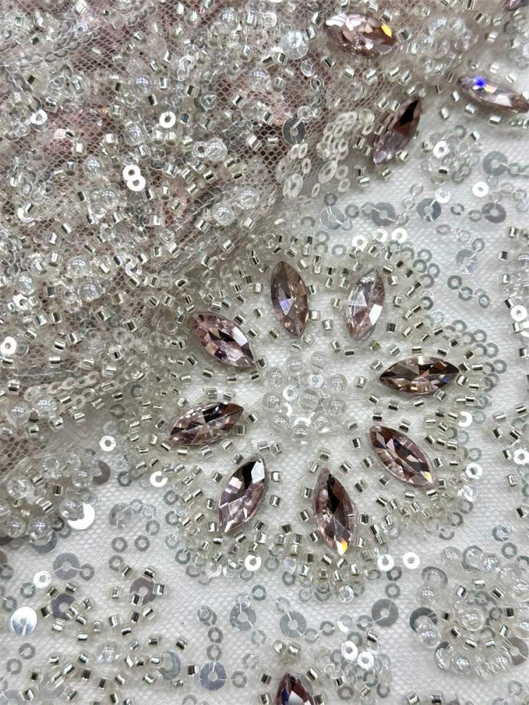 Beaded Tulle Fabric - 5 Yards - Embellished Fabric for Prom Dresses | HN781
