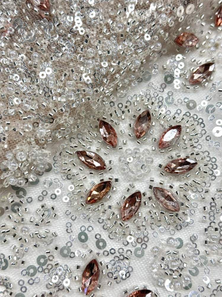 Beaded Tulle Fabric - 5 Yards - Embellished Fabric for Prom Dresses | HN781