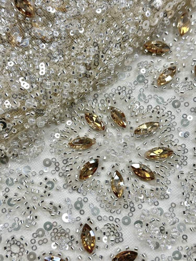 Beaded Tulle Fabric - 5 Yards - Embellished Fabric for Prom Dresses | HN781