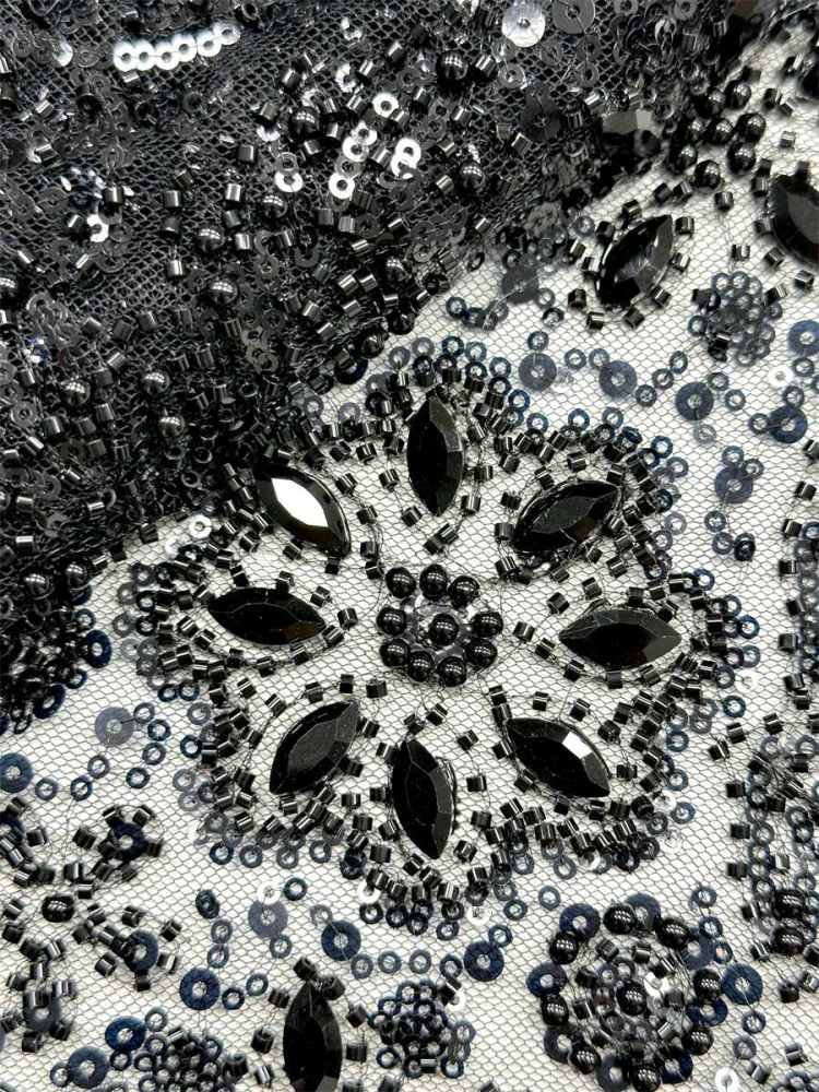 Beaded Tulle Fabric - 5 Yards - Embellished Fabric for Prom Dresses | HN781