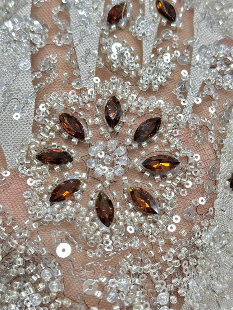 Beaded Tulle Fabric - 5 Yards - Embellished Fabric for Prom Dresses | HN781