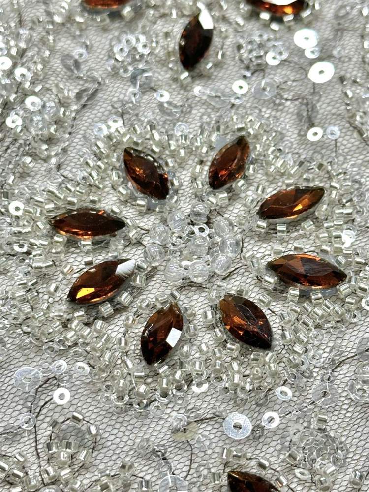Beaded Tulle Fabric - 5 Yards - Embellished Fabric for Prom Dresses | HN781