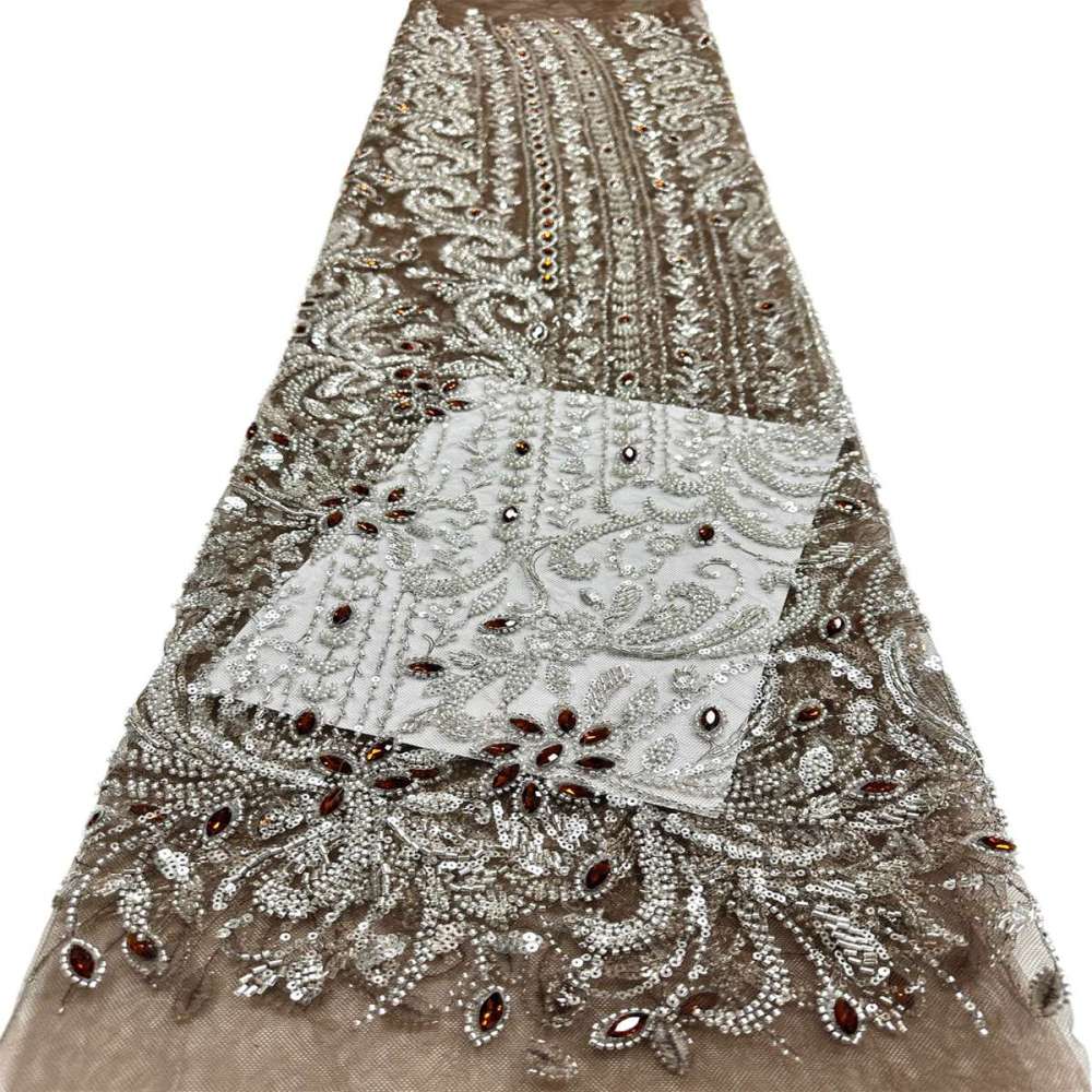 Beaded Tulle Fabric - 5 Yards - Embellished Fabric for Prom Dresses | HN782