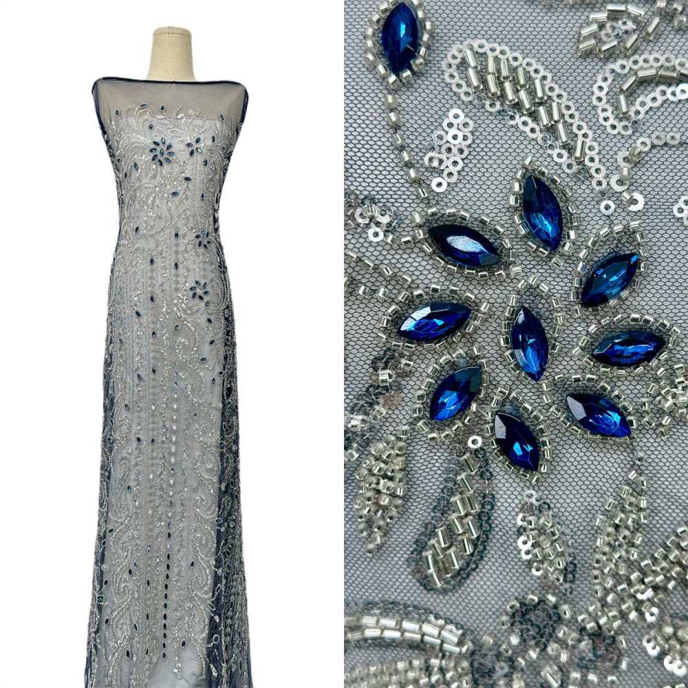 Beaded Tulle Fabric - 5 Yards - Embellished Fabric for Prom Dresses | HN782