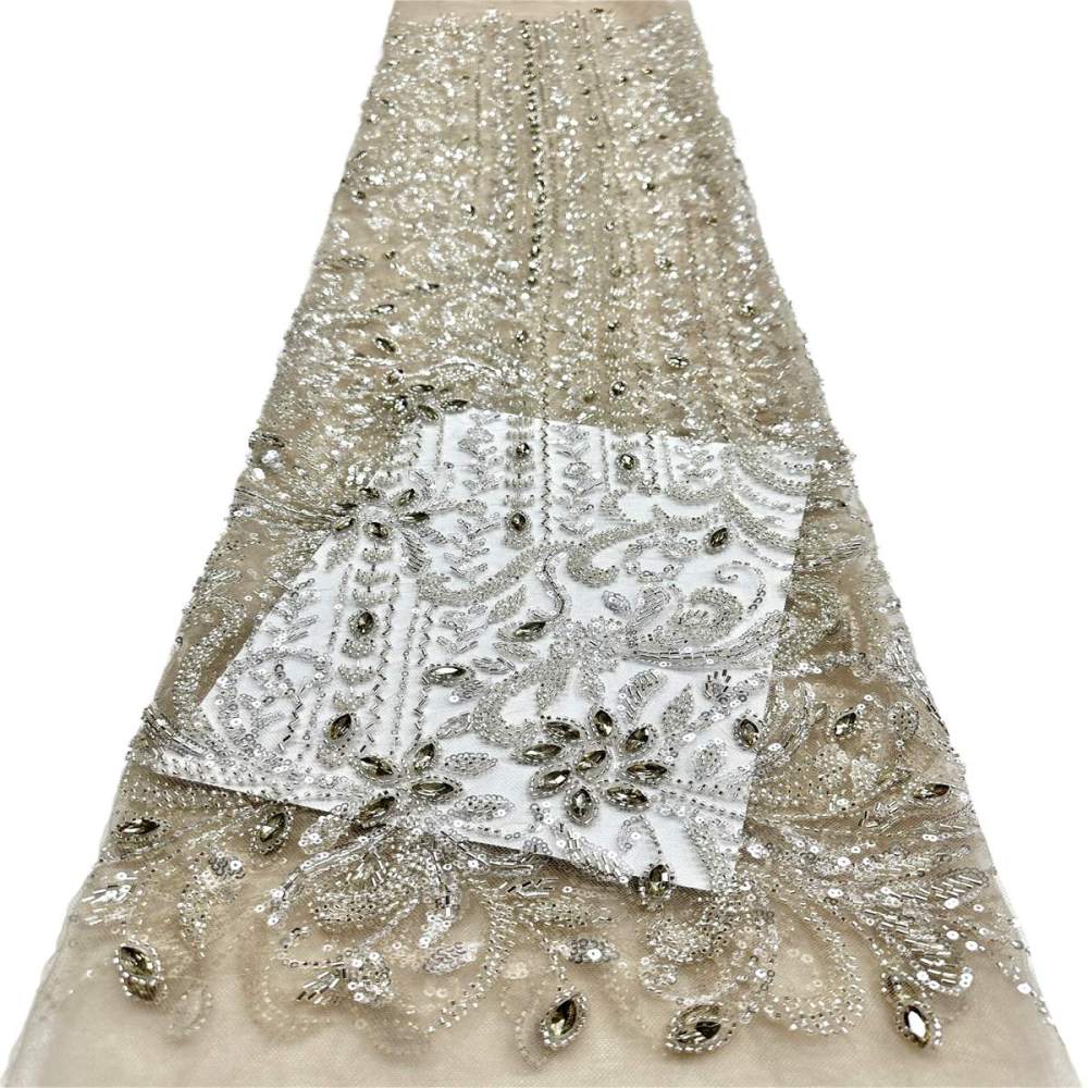 Beaded Tulle Fabric - 5 Yards - Embellished Fabric for Prom Dresses | HN782