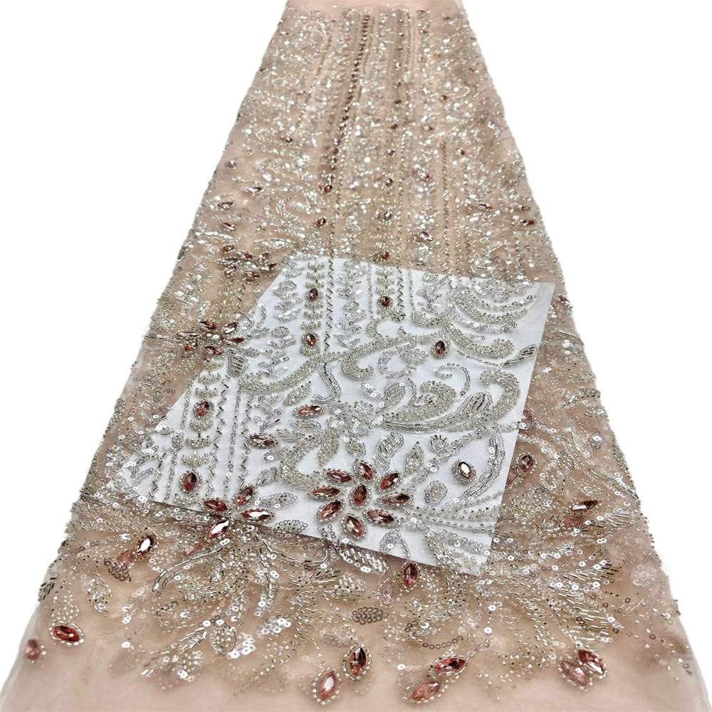 Beaded Tulle Fabric - 5 Yards - Embellished Fabric for Prom Dresses | HN782