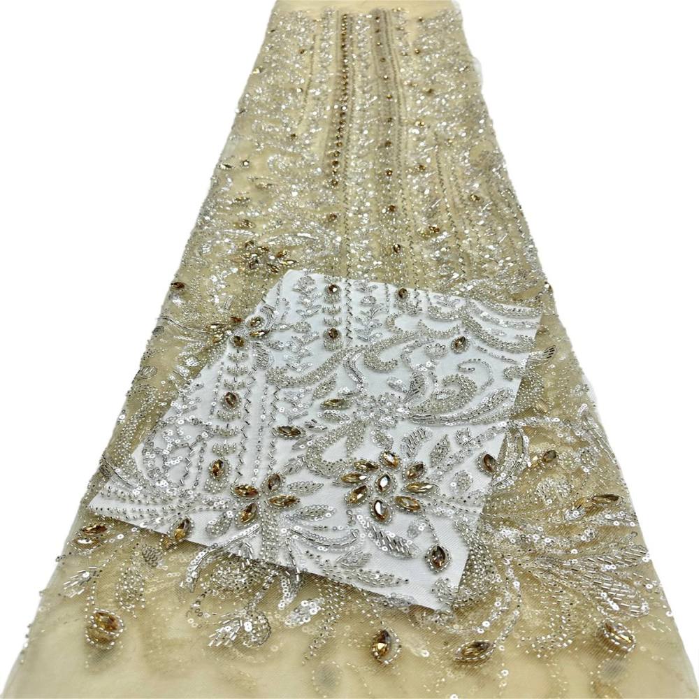 Beaded Tulle Fabric - 5 Yards - Embellished Fabric for Prom Dresses | HN782