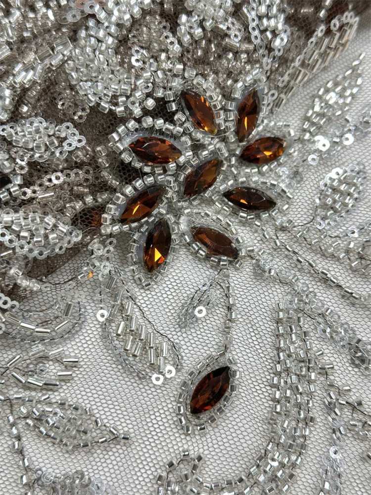 Beaded Tulle Fabric - 5 Yards - Embellished Fabric for Prom Dresses | HN782