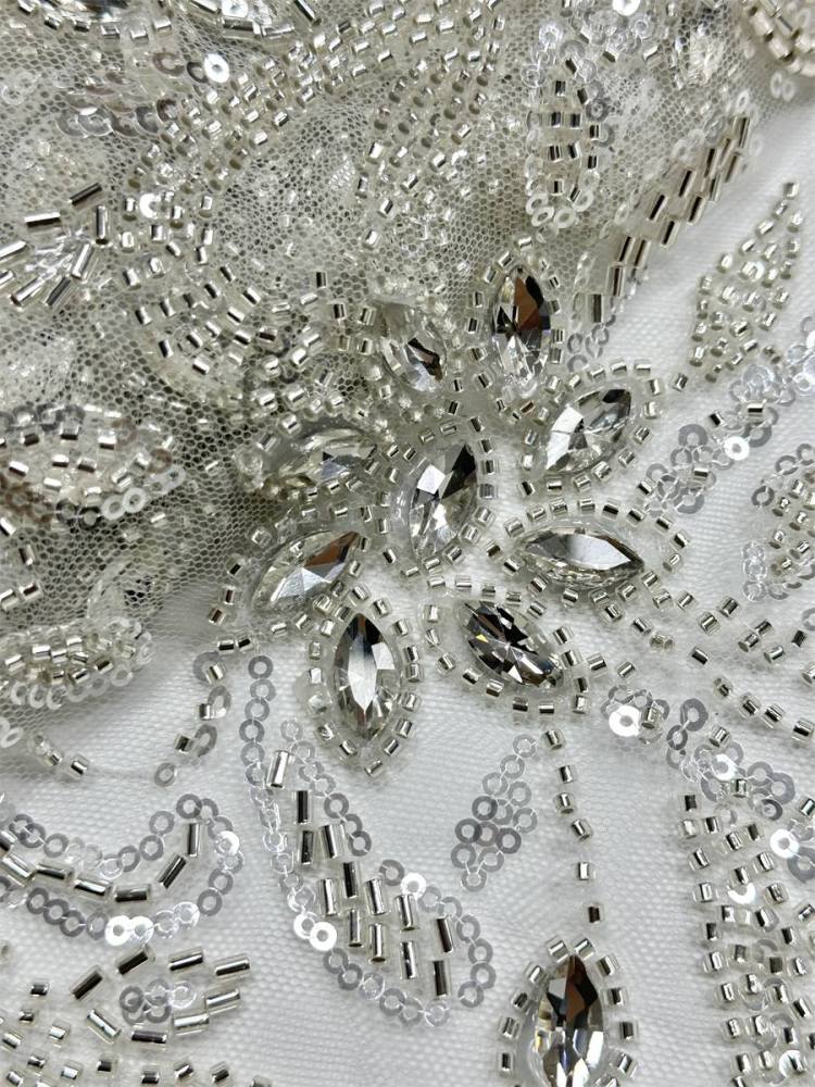 Beaded Tulle Fabric - 5 Yards - Embellished Fabric for Prom Dresses | HN782