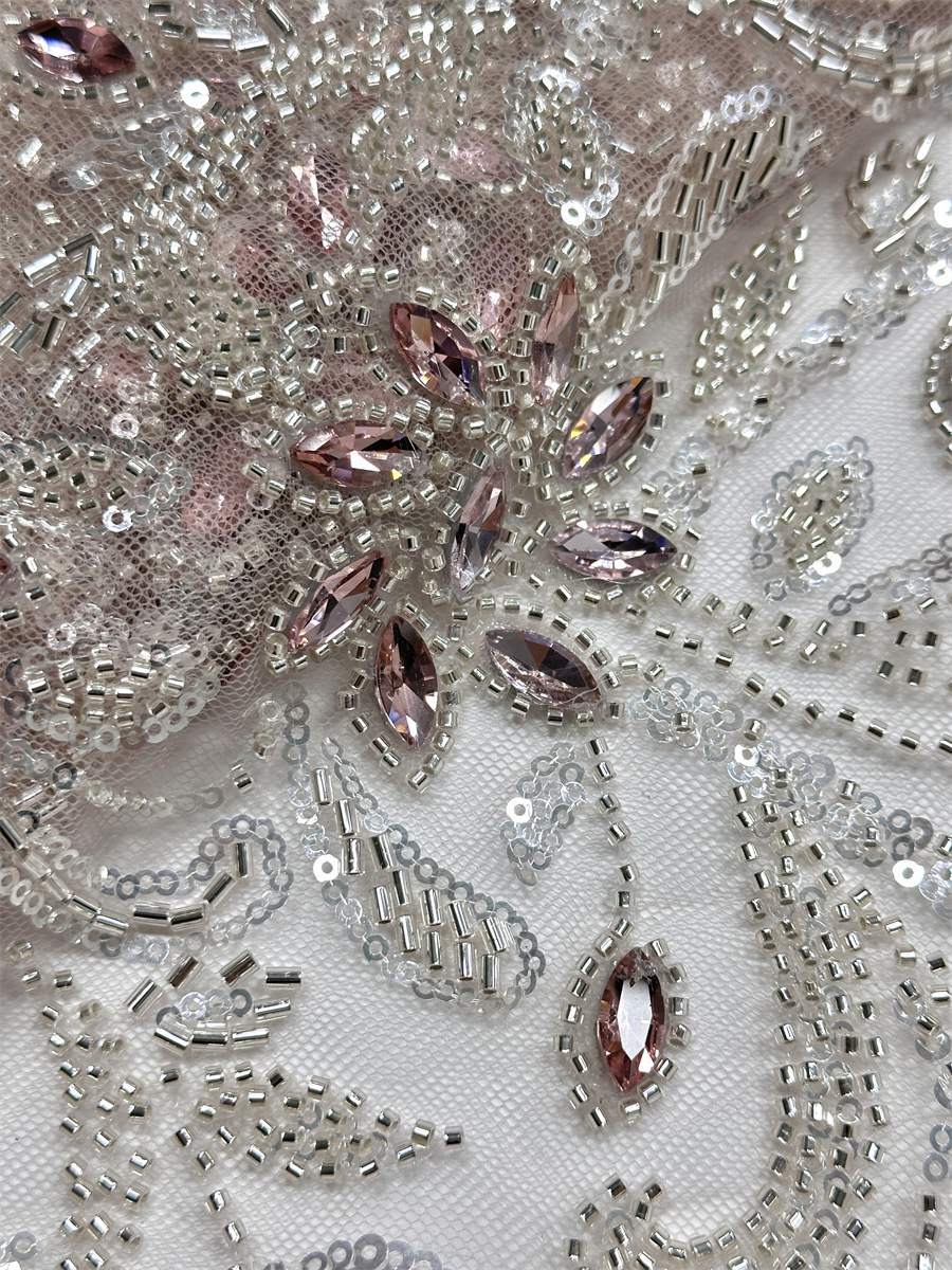 Beaded Tulle Fabric - 5 Yards - Embellished Fabric for Prom Dresses | HN782
