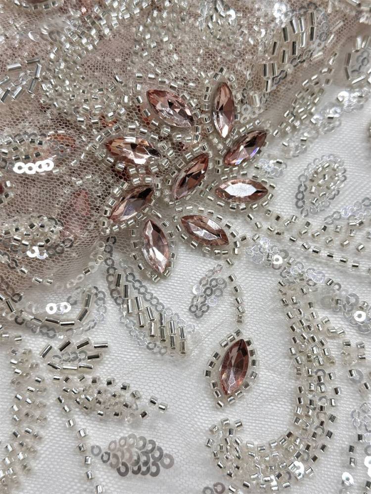 Beaded Tulle Fabric - 5 Yards - Embellished Fabric for Prom Dresses | HN782