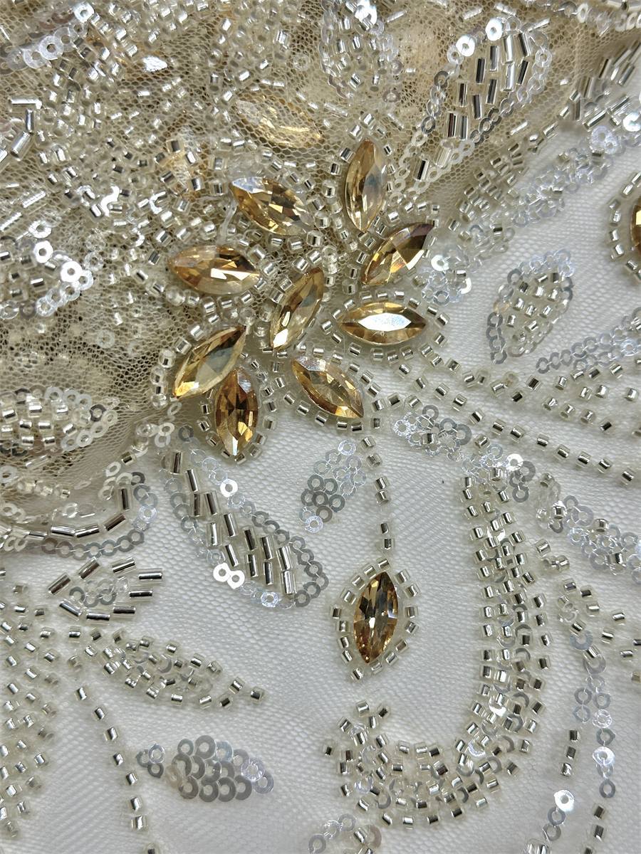 Beaded Tulle Fabric - 5 Yards - Embellished Fabric for Prom Dresses | HN782