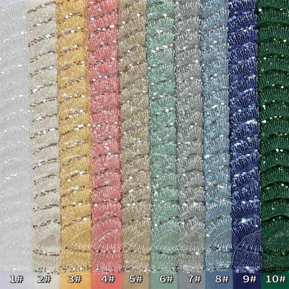 Beaded Tulle Fabric - 5 Yards - Embellished Fabric for Prom Dresses | HN783