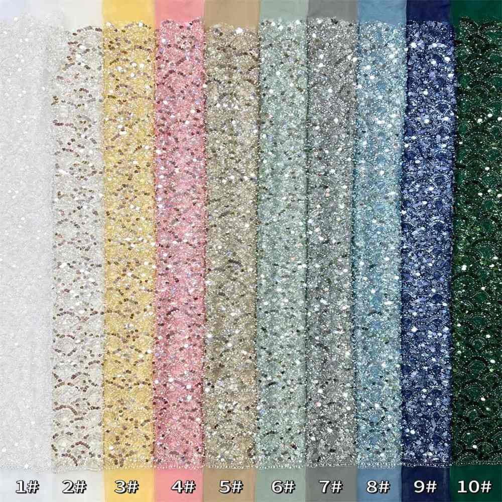 Beaded Tulle Fabric - 5 Yards - Embellished Fabric for Prom Dresses | HN786