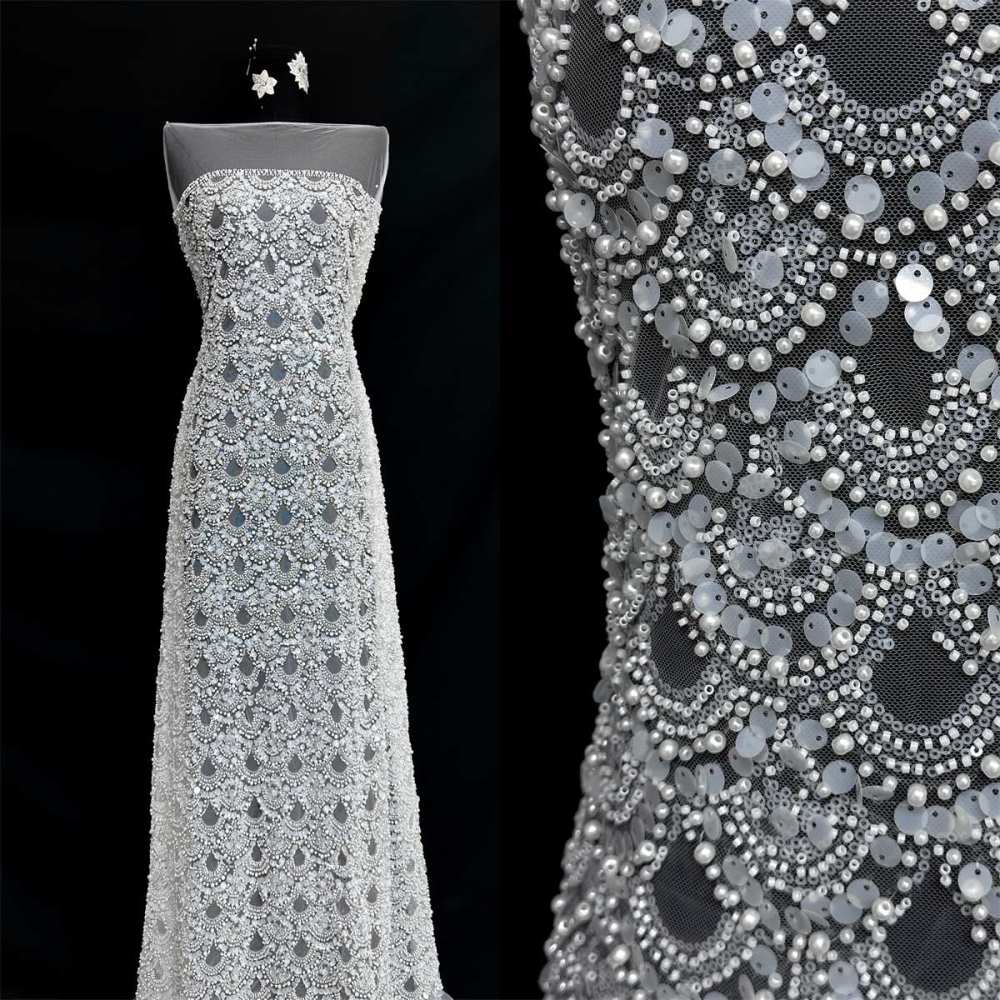 Beaded Tulle Fabric - 5 Yards - Embellished Fabric for Prom Dresses | HN786