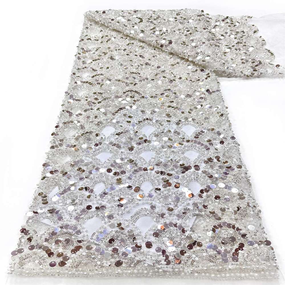 Beaded Tulle Fabric - 5 Yards - Embellished Fabric for Prom Dresses | HN786