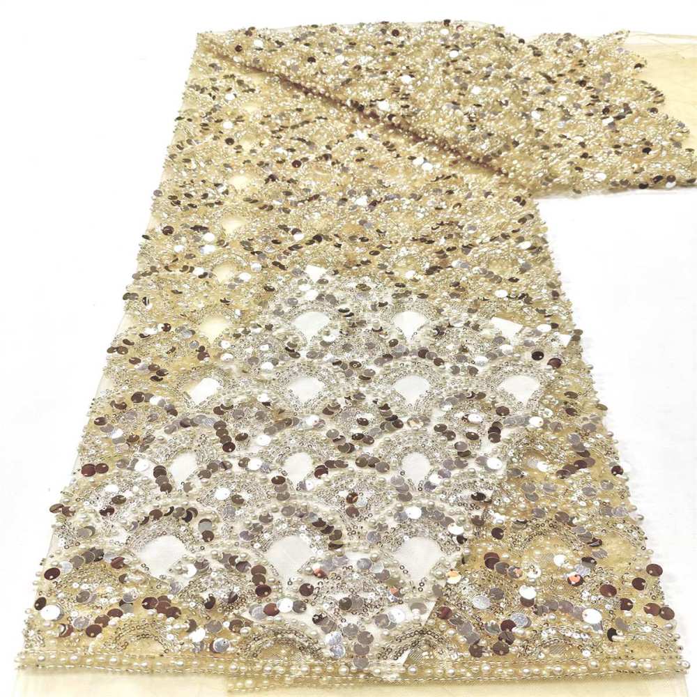 Beaded Tulle Fabric - 5 Yards - Embellished Fabric for Prom Dresses | HN786