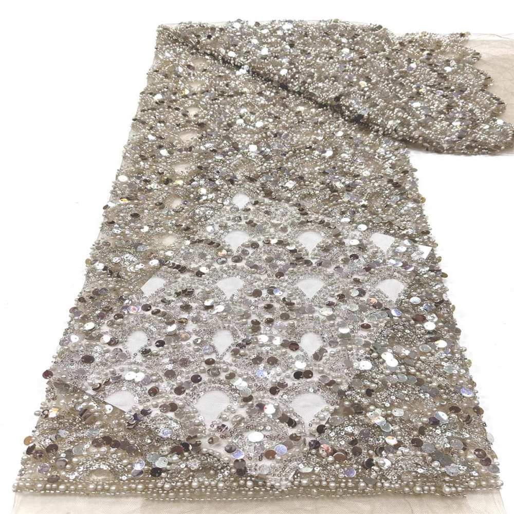 Beaded Tulle Fabric - 5 Yards - Embellished Fabric for Prom Dresses | HN786