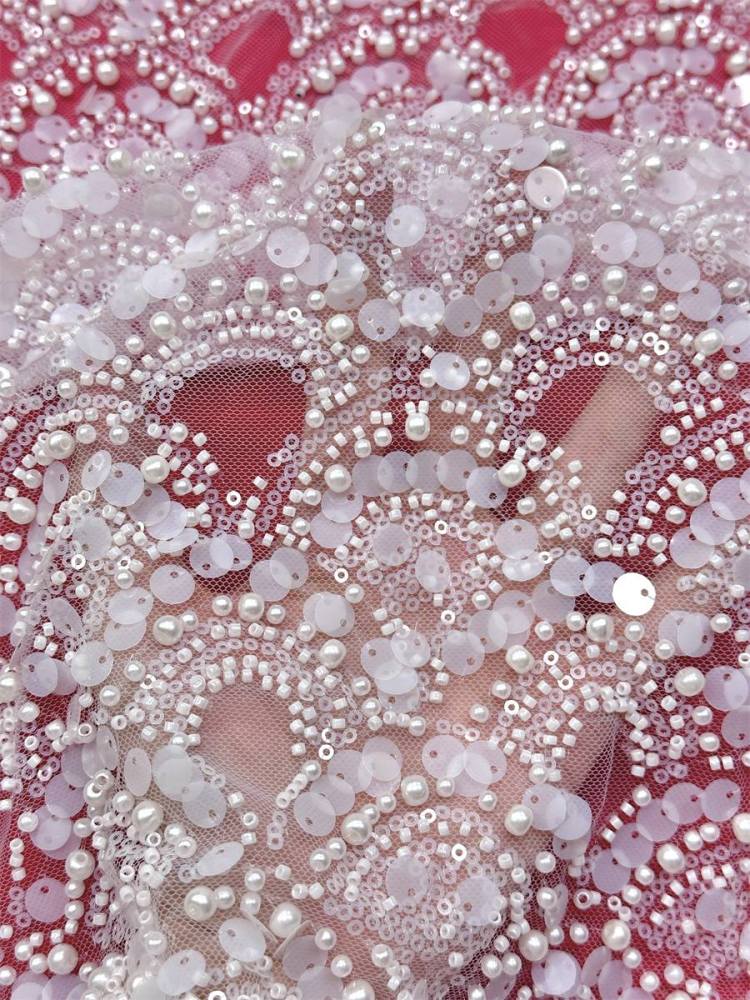 Beaded Tulle Fabric - 5 Yards - Embellished Fabric for Prom Dresses | HN786