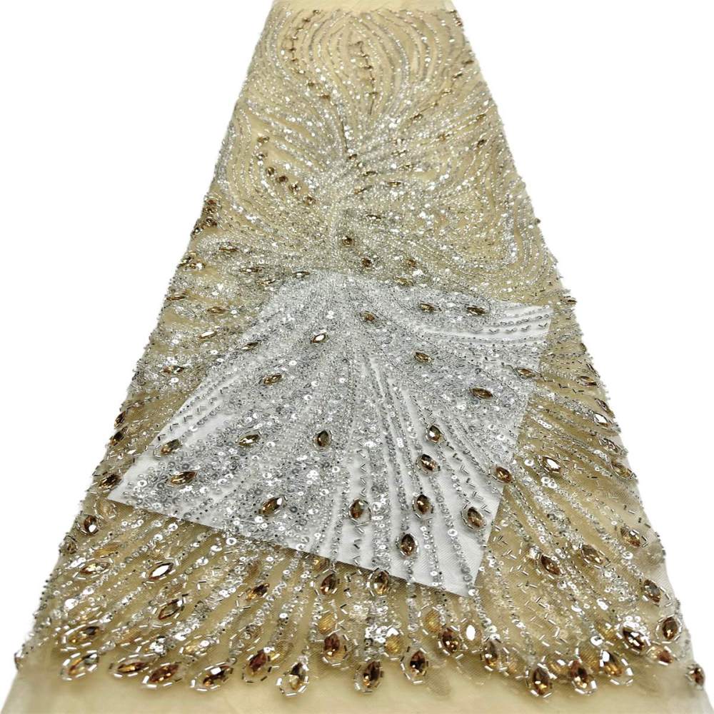 Beaded Tulle Fabric - 5 Yards - Embellished Fabric for Prom Dresses | HN787