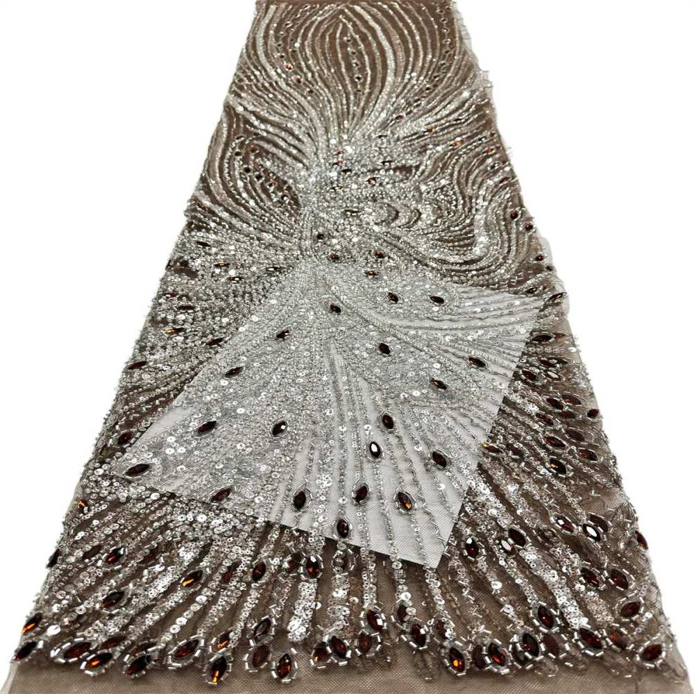 Beaded Tulle Fabric - 5 Yards - Embellished Fabric for Prom Dresses | HN787