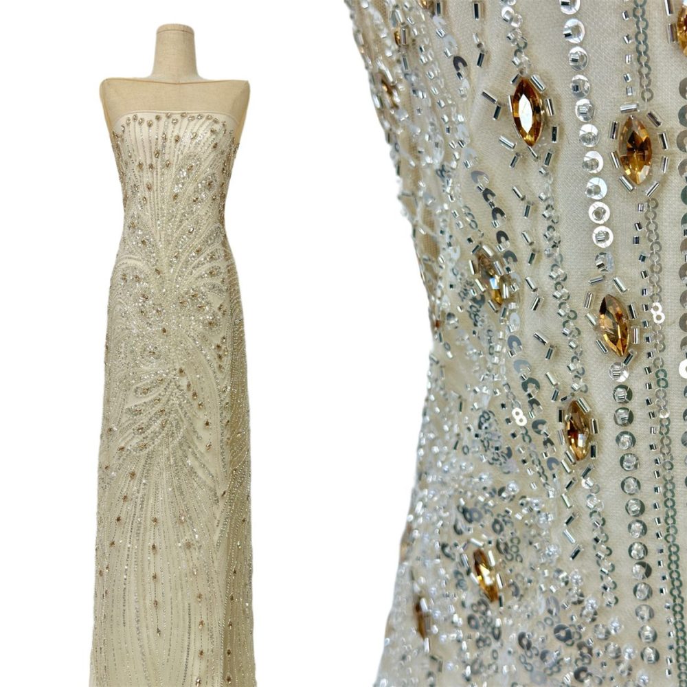 Beaded Tulle Fabric - 5 Yards - Embellished Fabric for Prom Dresses | HN787